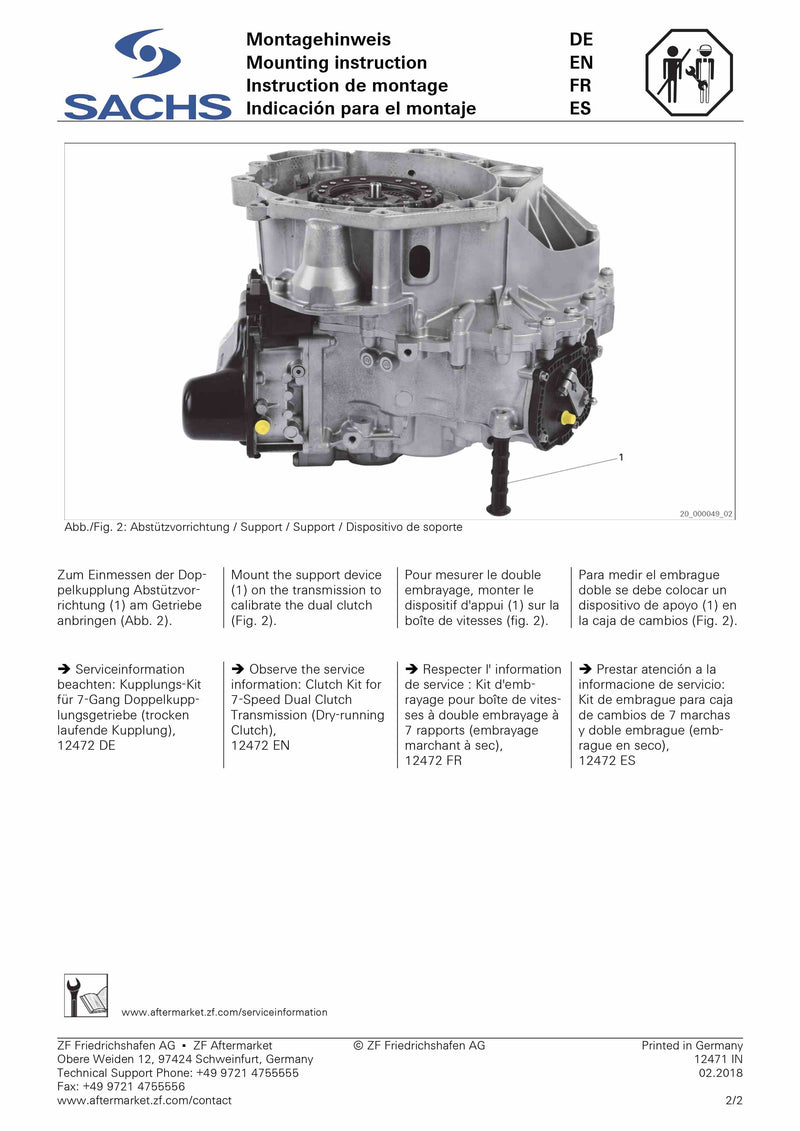 SACHS Repuesto Completo Doble Clutch Seco 0AM DQ200 3000 943 003