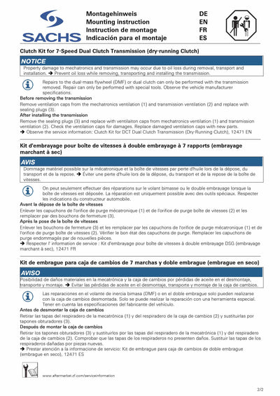 SACHS Repuesto Completo Doble Clutch Seco 0AM DQ200 3000 943 012