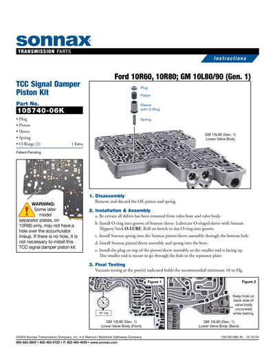 Sonnax Damper Piston Amortiguador de Presion TCC Gen1 10L80 10L90/ 10R60 10R80