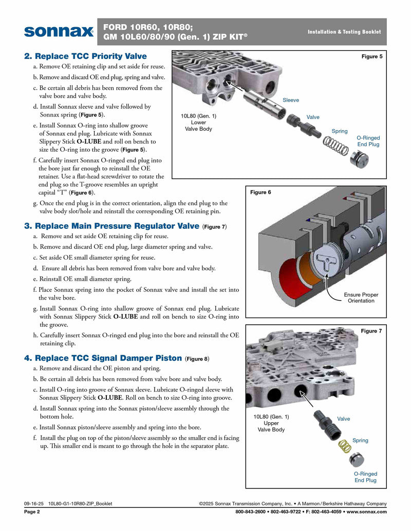 Sonnax Zip Kit Generación 1 (10L80-G1-10R80-ZIP) para transmisión Ford 10R80 o GM 10L80 – Veinte07 México
