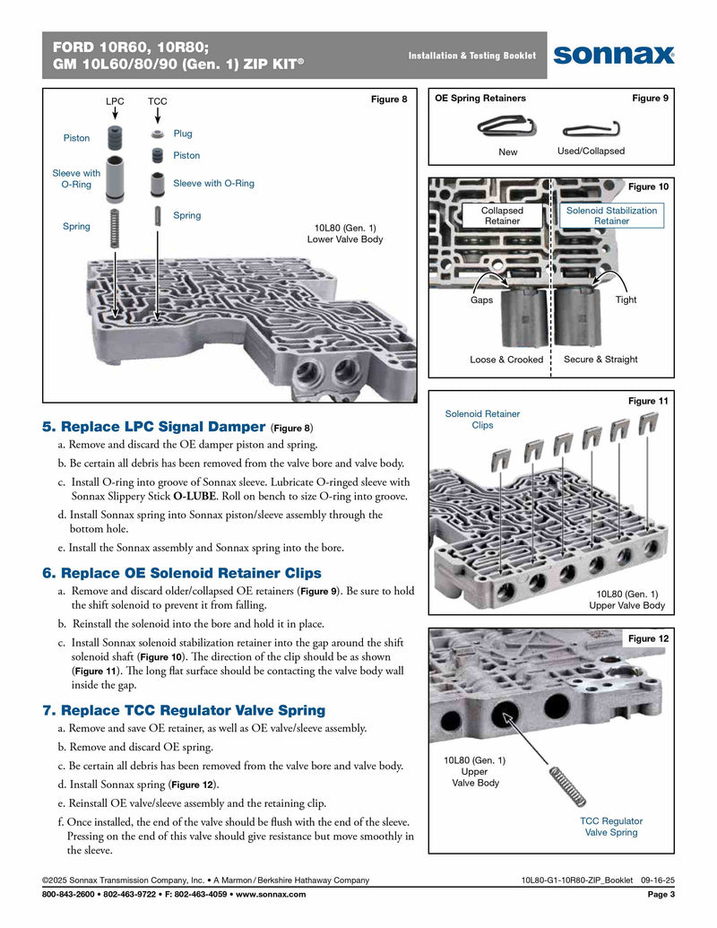 Sonnax Zip Kit Generación 1 (10L80-G1-10R80-ZIP) para transmisión Ford 10R80 o GM 10L80 – Veinte07 México