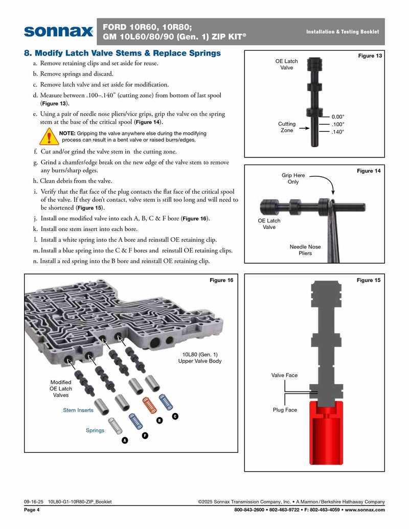 Sonnax Zip Kit Generación 1 (10L80-G1-10R80-ZIP) para transmisión Ford 10R80 o GM 10L80 – Veinte07 México