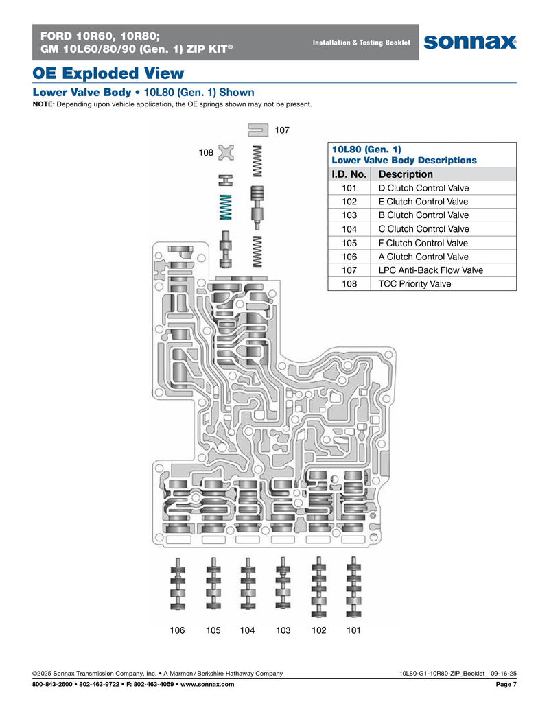 Sonnax Zip Kit Generación 1 (10L80-G1-10R80-ZIP) para transmisión Ford 10R80 o GM 10L80 – Veinte07 México