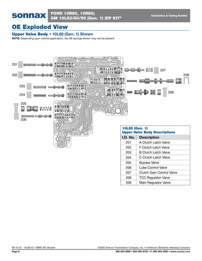 Sonnax Zip Kit Generación 1 (10L80-G1-10R80-ZIP) para transmisión Ford 10R80 o GM 10L80 – Veinte07 México