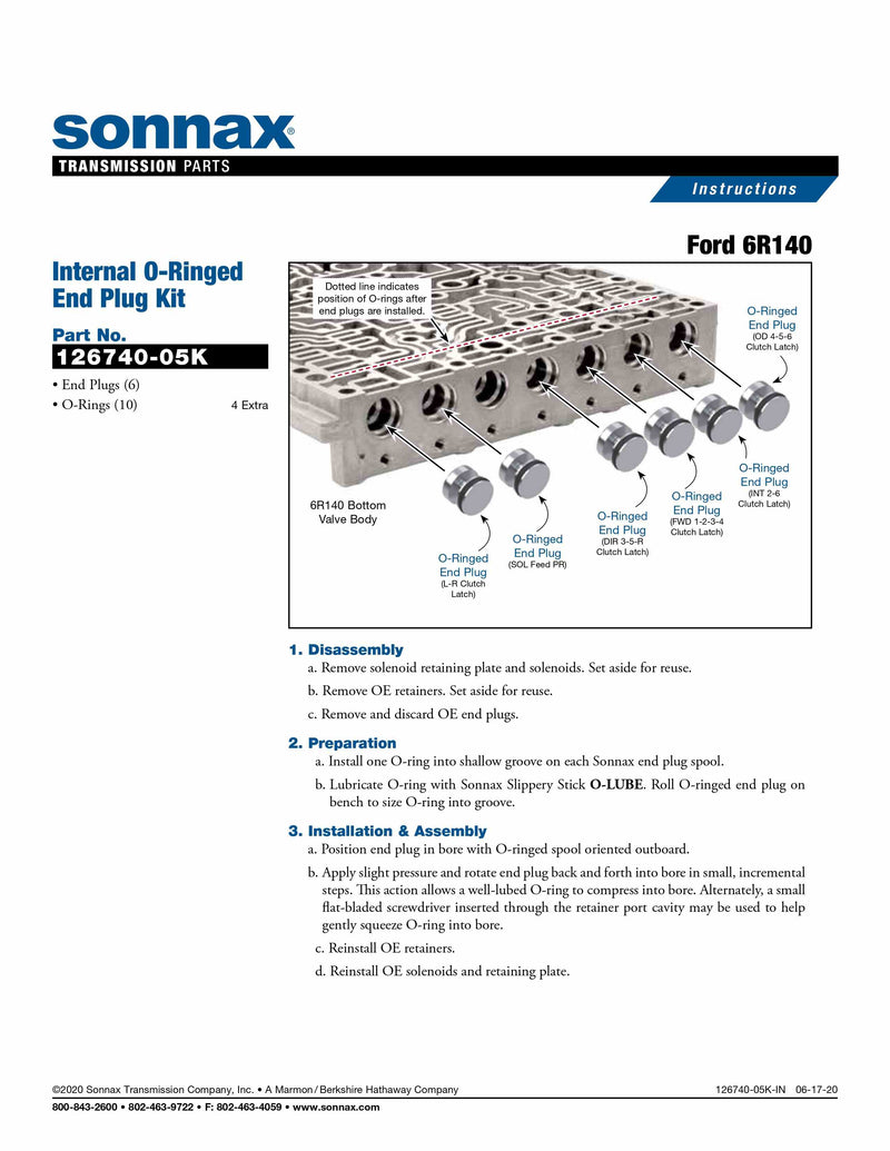 Sonnax Kit de Tapones Internos con Liga 6R140