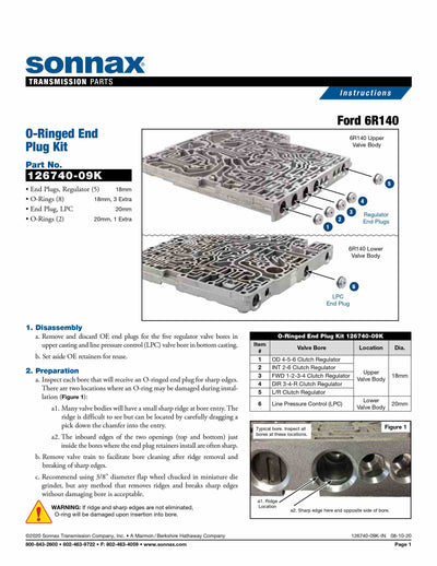 Sonnax Kit de Plugs Reguladores con Liga 6R140