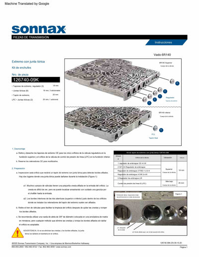 Sonnax Kit de Plugs Reguladores con Liga 6R140