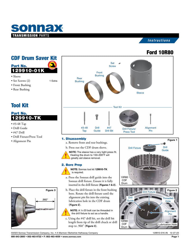 Sonnax Kit Salva Tambor CDF 10R80