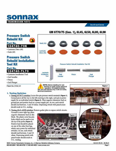 Sonnax Herramienta Reconstruir Switch Presion 6L45 6L50 6L80 6L90 6T70 (Gen 1) 6T75 (Gen 1)