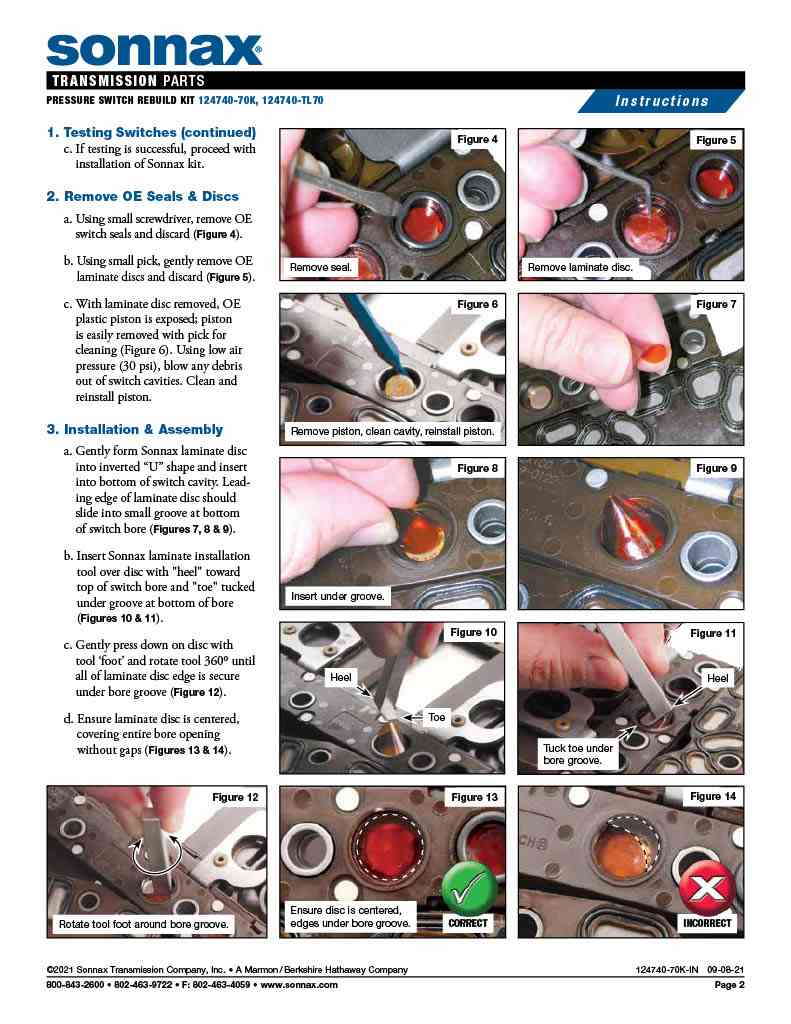 Sonnax Herramienta Reconstruir Switch Presion 6L45 6L50 6L80 6L90 6T70 (Gen 1) 6T75 (Gen 1)