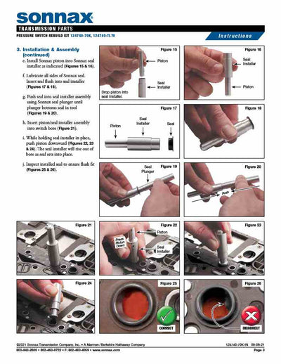 Sonnax Herramienta Reconstruir Switch Presion 6L45 6L50 6L80 6L90 6T70 (Gen 1) 6T75 (Gen 1)