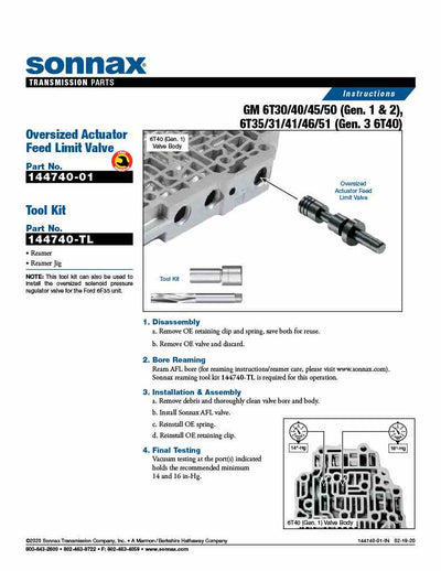 Sonnax Valvula Limitadora Sobremedida Gen 1,2 6T30 6T40 6T45 6T50, Gen3 6T31 6T35 6T41 6T46 6T51