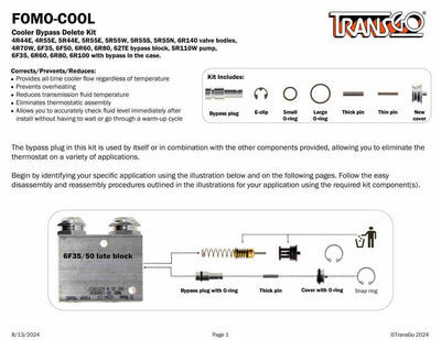 Transgo Kit Eliminar Termostato Cooler Flow Bypass Ford 4R44E 4R55E 5R44E 5R55E 5R55W 5R55S 6R140