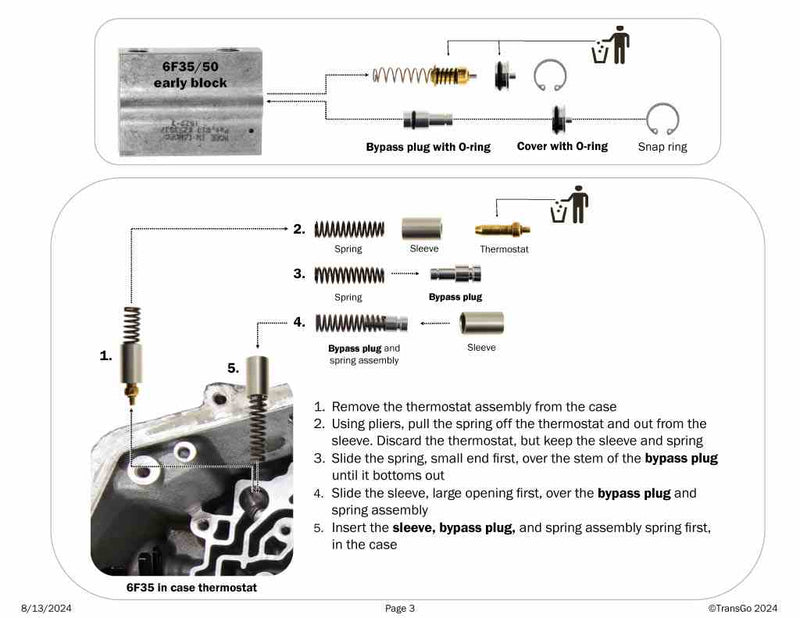 Transgo Kit Eliminar Termostato Cooler Flow Bypass Ford 4R44E 4R55E 5R44E 5R55E 5R55W 5R55S 6R140