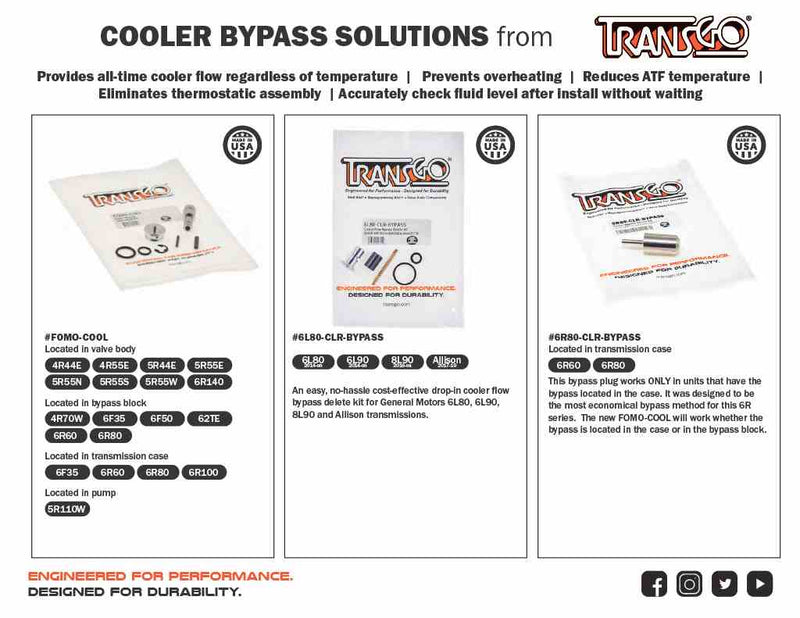 Transgo Kit Eliminar Termostato Cooler Flow Bypass Ford 4R44E 4R55E 5R44E 5R55E 5R55W 5R55S 6R140