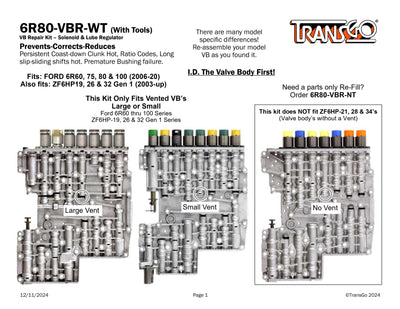 Kit Transgo Reparar Válvula Presión con Rima ( Gen 1/2 2006/20 6R60/75/80) (2003/UP ZF6HP19/26/32 Solo Gen1)