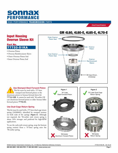 Sonnax Kit Piston Overrun Reforzado 4L60E 4L65E 4L70E TH700