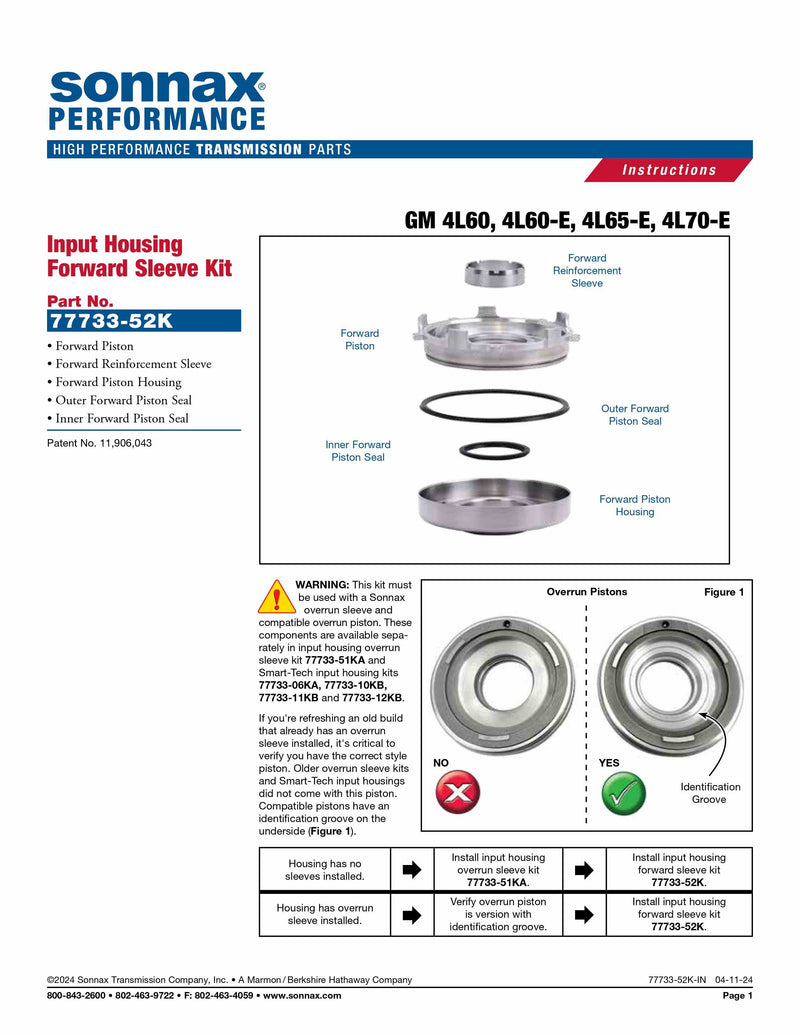 Sonnax Kit Piston Avance Reforzado 4L60E 4L65E 4L70E TH700