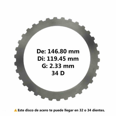 Disco Acero de Tambor Doble Directa / Intermedia .093" 32 / 34 Dientes 4.716" D.I. AXODE AX4S AX4N se Usa para Ajustes