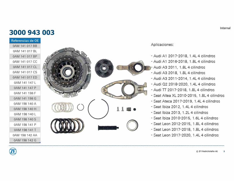 SACHS Repuesto Completo Doble Clutch Seco 0AM DQ200 3000 943 003