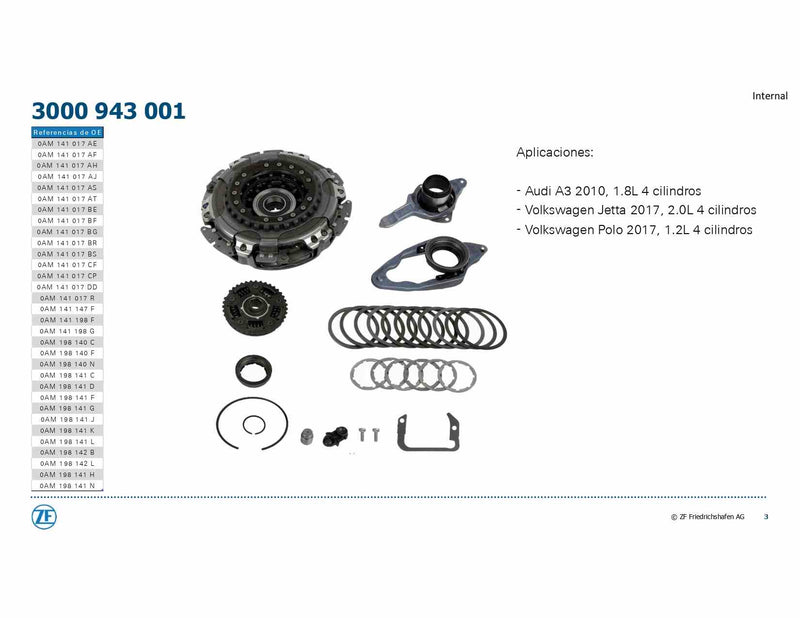 SACHS Repuesto Completo Doble Clutch Seco 0AM DQ200 3000 943 001