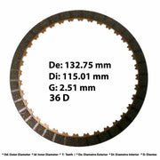 Disco Fricción 3-5-Reversa 36D Internos .079" 5.258" A6MF2 Sonata Optima Veinte07 México