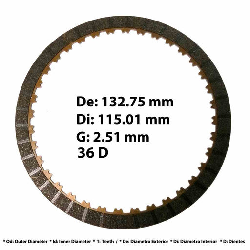 Disco Fricción 3-5-Reversa 36D Internos .079" 5.258" A6MF2 Sonata Optima Veinte07 México