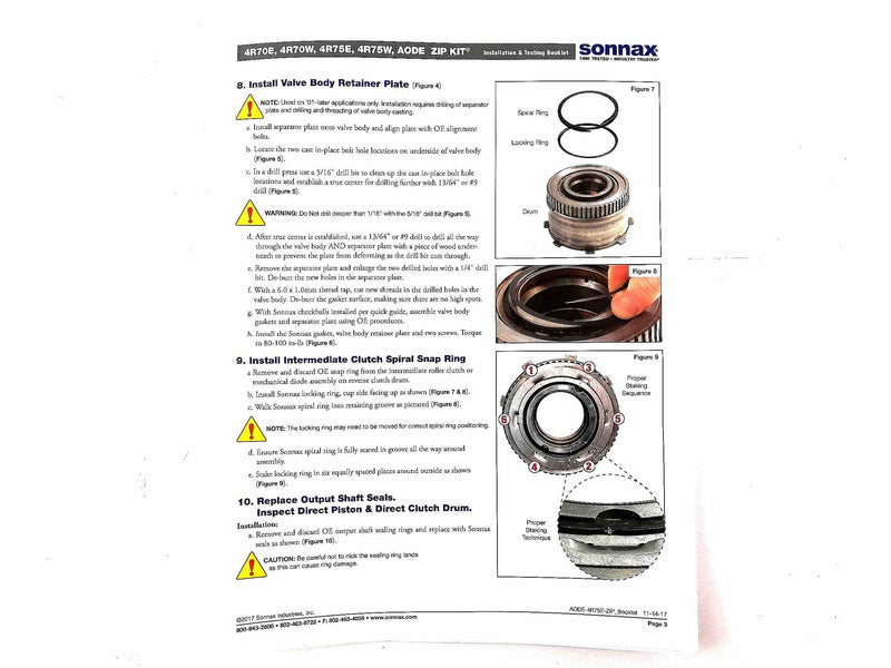 Zip Kit Sonnax 4R70E 4R70W 4R75E 4R75W 1996/UP