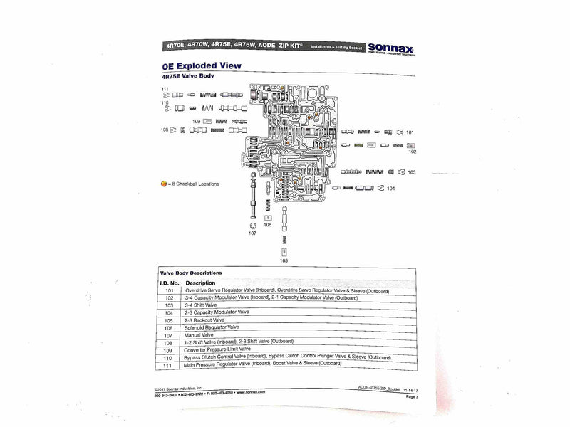 Zip Kit Sonnax 4R70E 4R70W 4R75E 4R75W 1996/UP