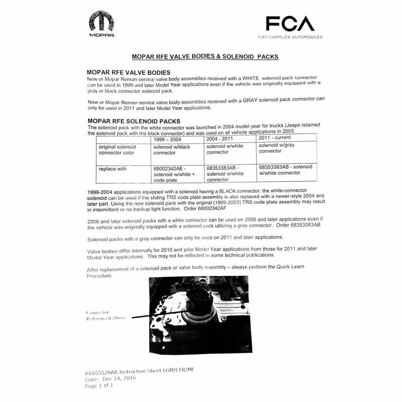 Caja de Solenoides Original compatible con Conector Gris 68RFE 5-45RFE 45RFE