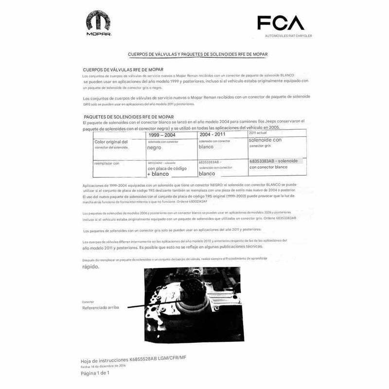 Caja de Solenoides Original compatible con Conector Gris 68RFE 5-45RFE 45RFE