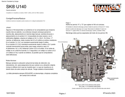 TRANSGO SHIFT KIT U140E U140F U240E U241E FACIL INSTALACION