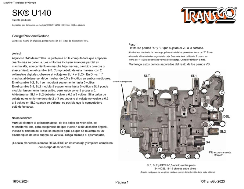 TRANSGO SHIFT KIT U140E U140F U240E U241E FACIL INSTALACION