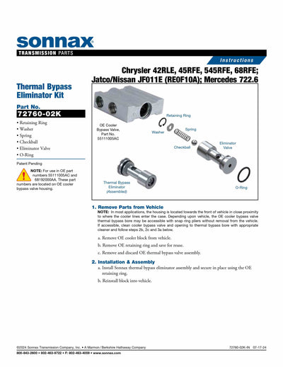Pieza Sonnax 72760-02K Eliminador Térmico Veinte07 México