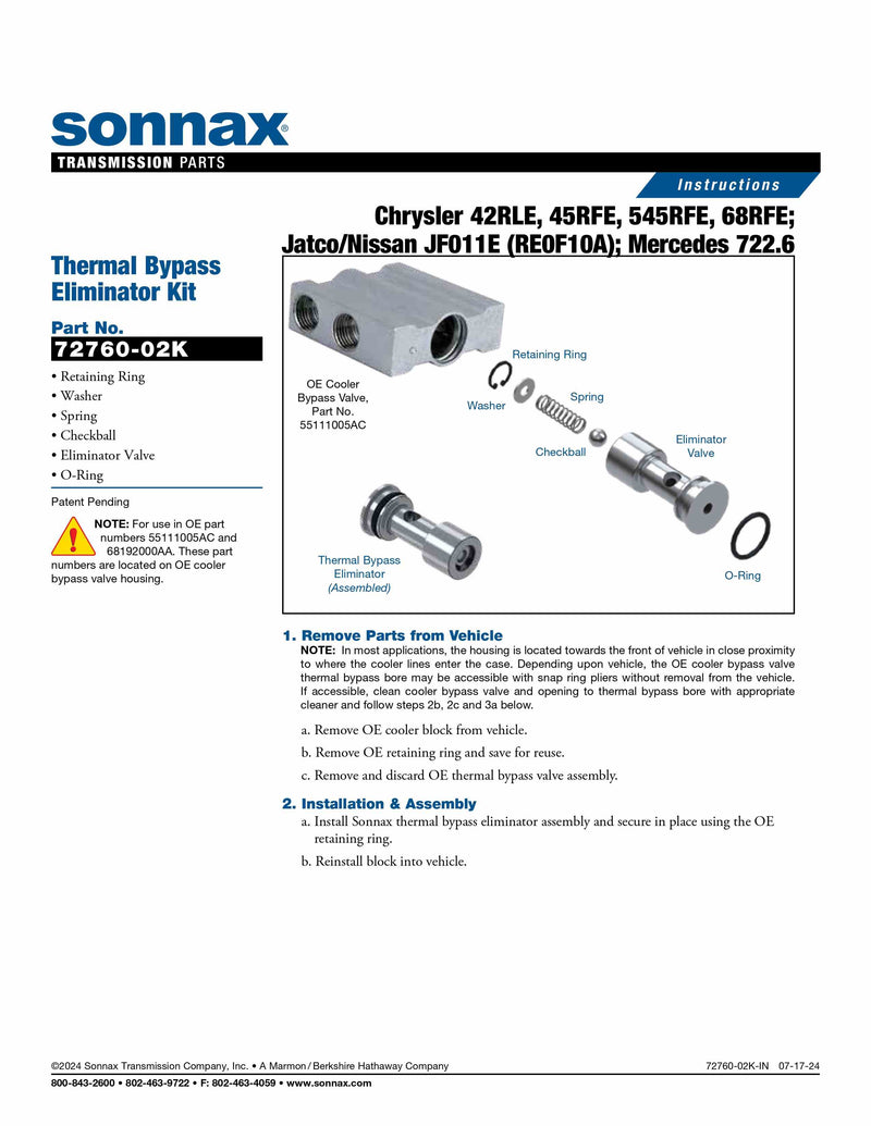 Pieza Sonnax 72760-02K Eliminador Térmico Veinte07 México