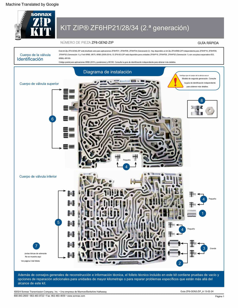 Sonnax ZIP KIT GEN 2 ZF6HP21 ZF6HP28 ZF6HP34