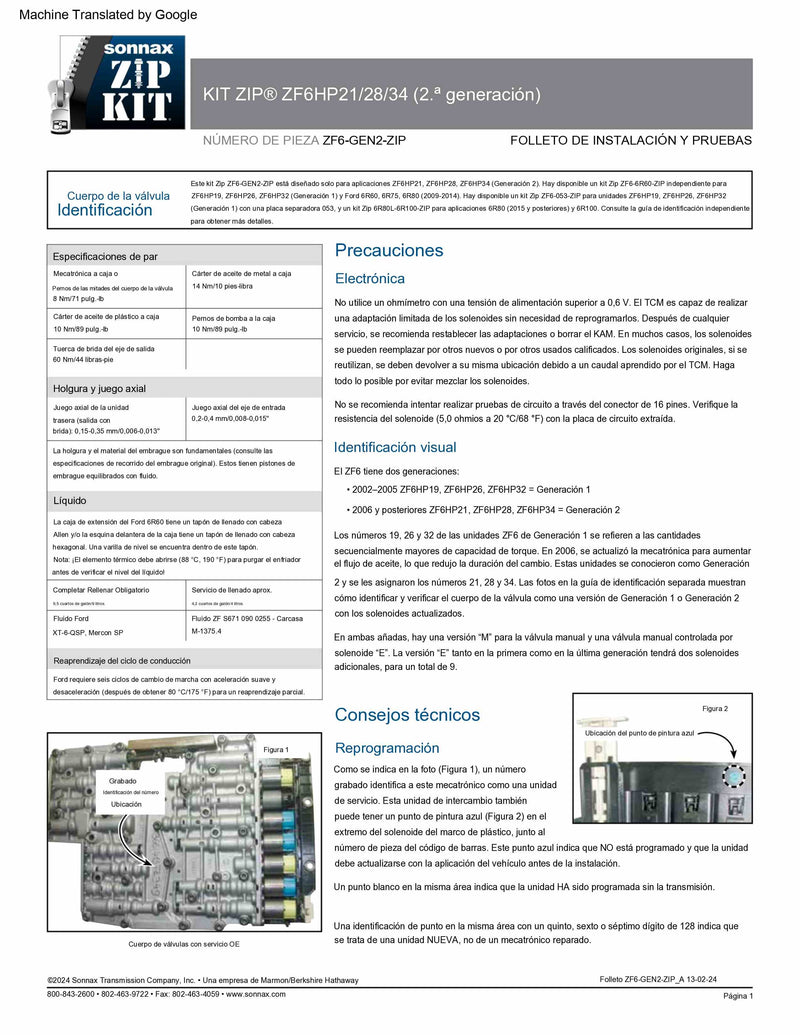 Sonnax ZIP KIT GEN 2 ZF6HP21 ZF6HP28 ZF6HP34