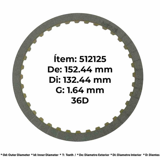 Detalle disco fricción overdrive 36 dientes .065" Allomatic
