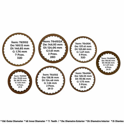 Detalle discos Alta y Reversa 21D 24D 5.500" 5.800" RE4F04A