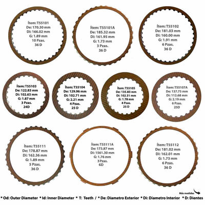 Detalle discos fricción 5L40E 36 dientes internos RWD BMW GM