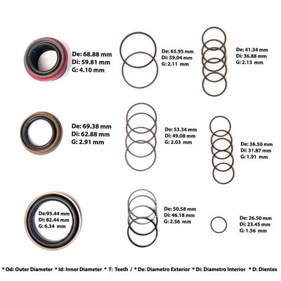 Detalle empaques overhaul Dorado incluidos en kit para 10L80 10L90 GM