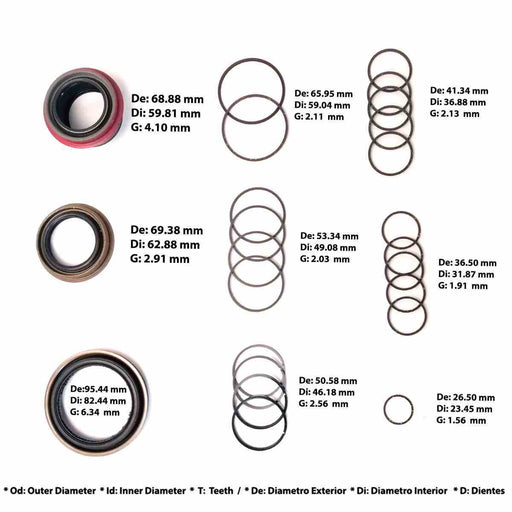 Detalle empaques overhaul Dorado incluidos en kit para 10L80 10L90 GM