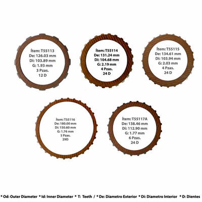 Discos pasta 5L40E 6 dientes externos AWD para X3 X5 SRX