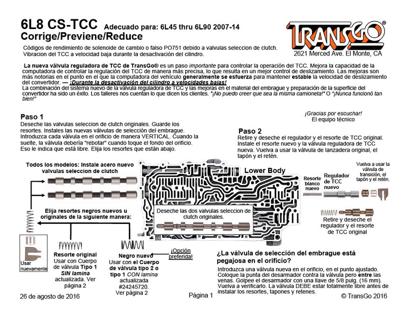 TRANSGO 2 VALVULAS SELECTORAS Y 1 TCC 6L45 6L50 6L80 6L90