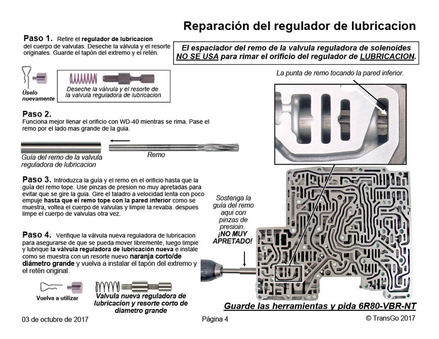 Kit Transgo Reparar Valvula Presion (2006/14 6R60 6R75 6R80) (2003/UP ZF6HP19 ZF6HP26 ZF6HP32)