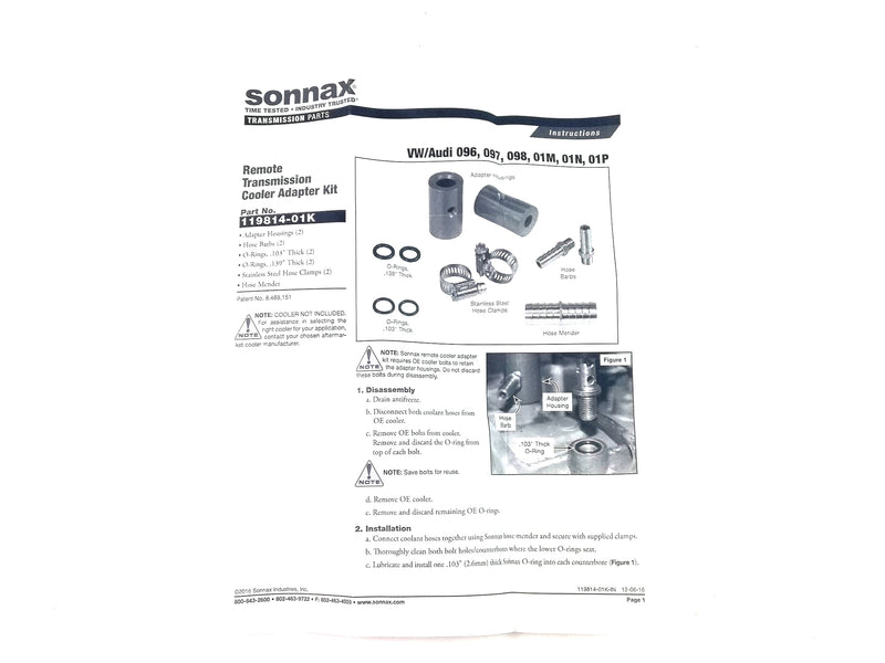 Adaptador Sonnax Para Radiador Externo VW 01M 095 096 097 098 - Transmisiones Veinte 07