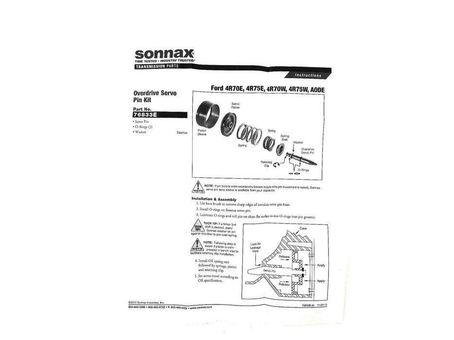 Sonnax Perno (Pin) Servo Overdrive 4R70E 4R70W 4R75E 4R75W AODE