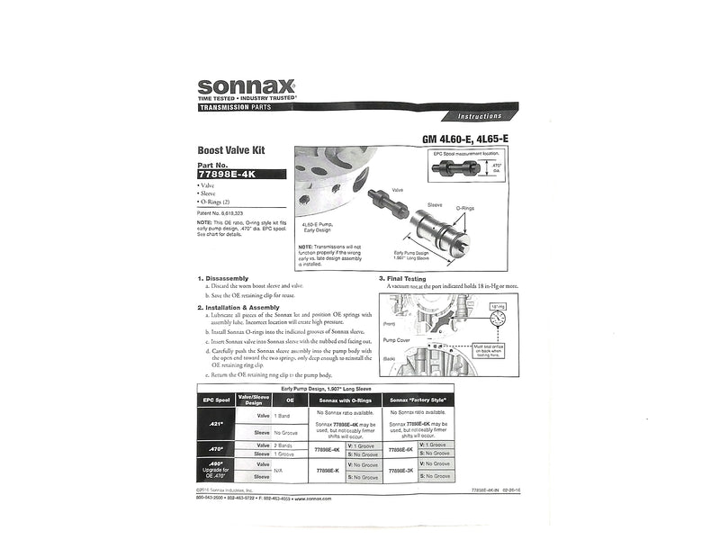 Sonnax Valvula de Refuerzo Boost .470" Usa Ligas Tipo 1.907" Largo 4L60E 4L65E