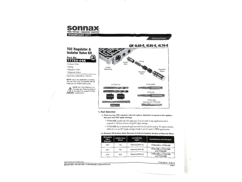 Valvula Sonnax TCC 1998/UP 4L60E 4L65E