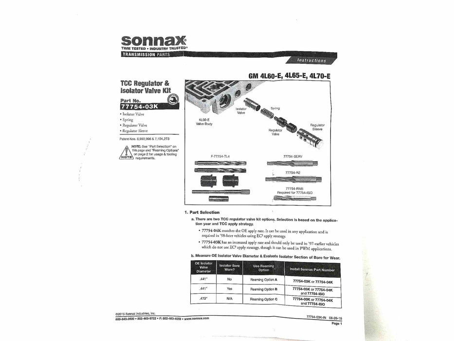 Sonnax Valvula TCC 1993/97 Solo para Unidades No EC3 4L60E